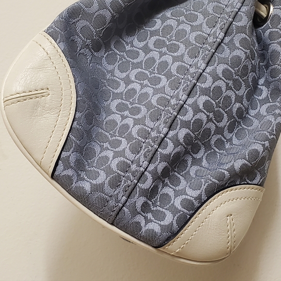 Vintage Coach Blue C Print and White Leather Trim Drawstring Wristlet - Picture 7 of 10